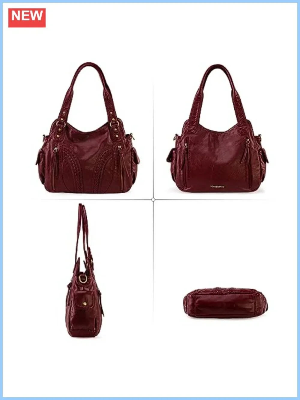 Faux Leather Hobo Bag Soft Handbag Crossbody Strap Large